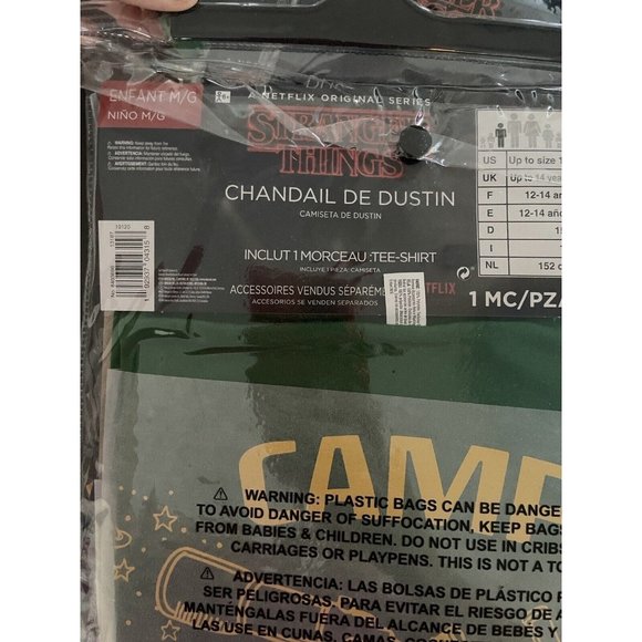 Stranger Things T- Shirt Dustin Camp Knowhere Green Ringer Kids Costume Children - Picture 11 of 11